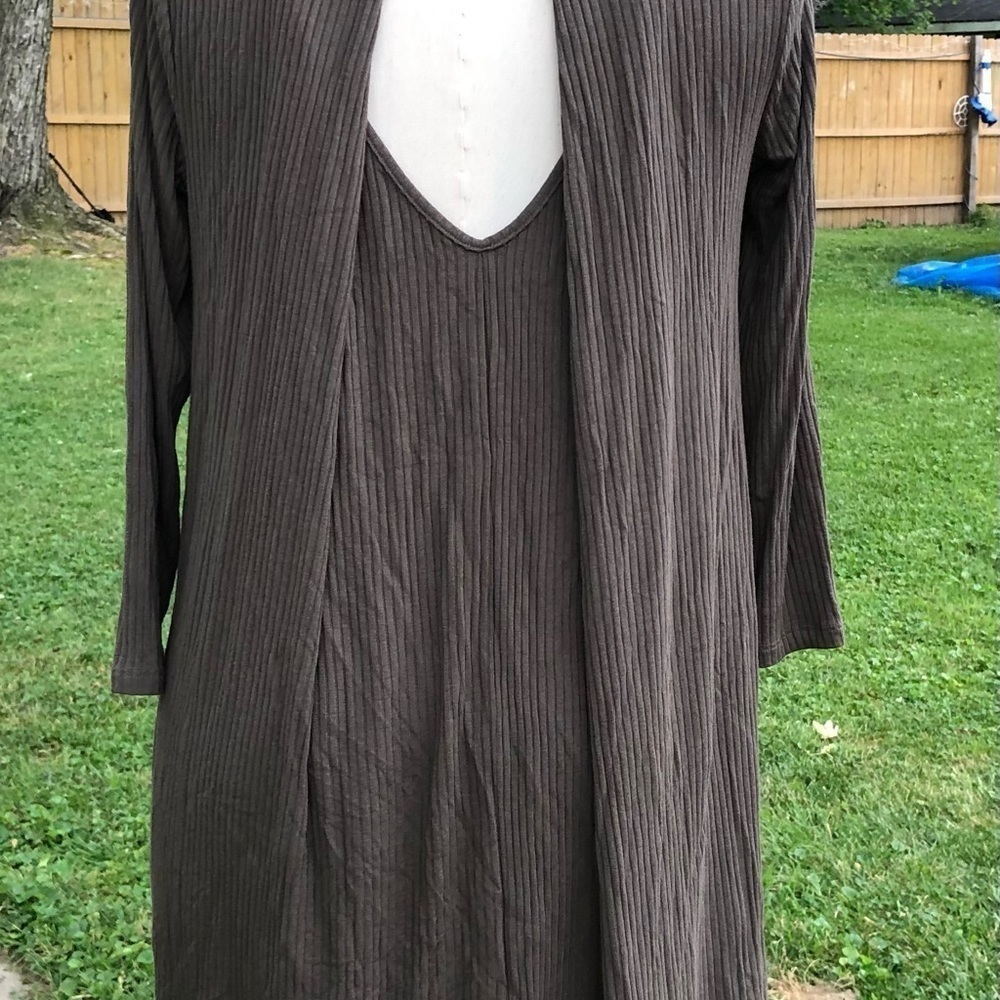 LUSH Olive Green Ribbed Mini Dress | Size Medium (D120) - Picture 8 of 8